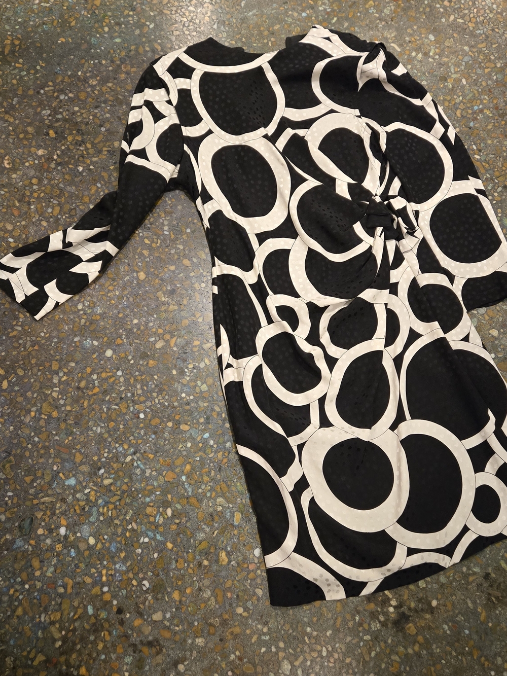 Louis Feraud Black & White Circle-Print Midi Dress